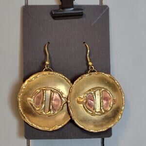 Large Brass Dangle Earrings Textured Metal Boho Tribal Jewelry Vintage Boho
